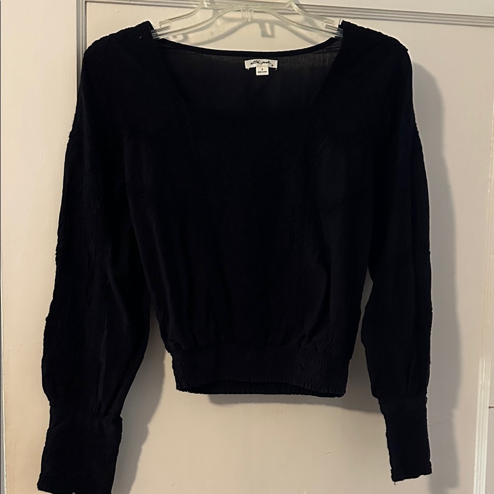 Ultra Pink Black Embroidered Peasant Top, Size S